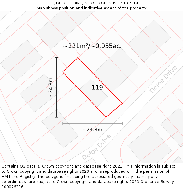 119, DEFOE DRIVE, STOKE-ON-TRENT, ST3 5HN: Plot and title map