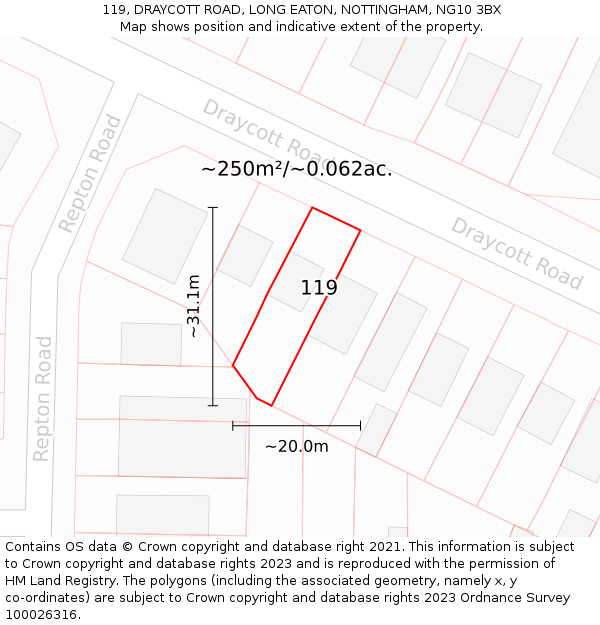 119, DRAYCOTT ROAD, LONG EATON, NOTTINGHAM, NG10 3BX: Plot and title map