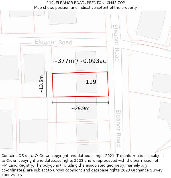 119, ELEANOR ROAD, PRENTON, CH43 7QP: Plot and title map