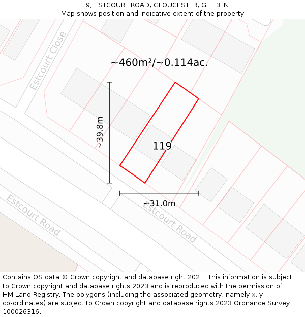 119, ESTCOURT ROAD, GLOUCESTER, GL1 3LN: Plot and title map