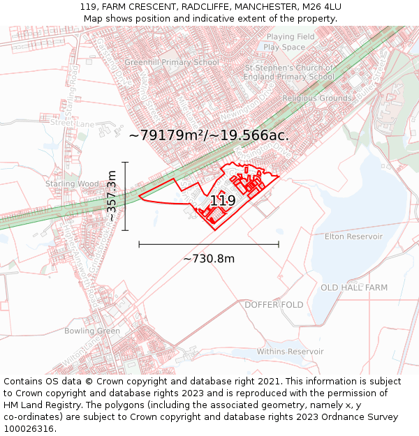 119, FARM CRESCENT, RADCLIFFE, MANCHESTER, M26 4LU: Plot and title map