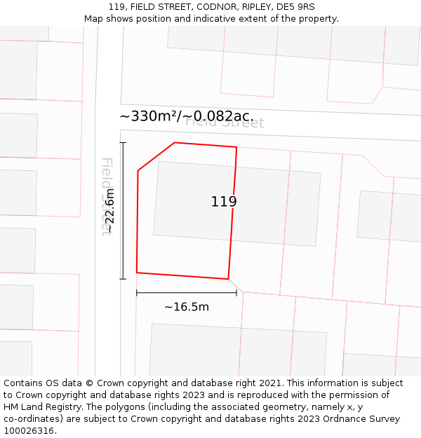 119, FIELD STREET, CODNOR, RIPLEY, DE5 9RS: Plot and title map