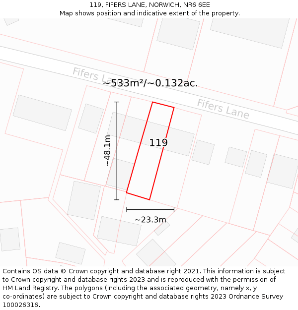 119, FIFERS LANE, NORWICH, NR6 6EE: Plot and title map