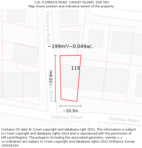119, FLORENCE ROAD, CANVEY ISLAND, SS8 7EN: Plot and title map