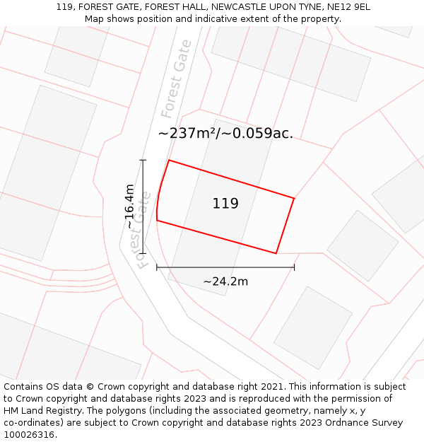 119, FOREST GATE, FOREST HALL, NEWCASTLE UPON TYNE, NE12 9EL: Plot and title map