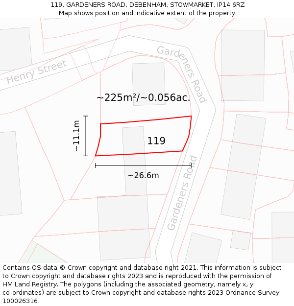 119, GARDENERS ROAD, DEBENHAM, STOWMARKET, IP14 6RZ: Plot and title map