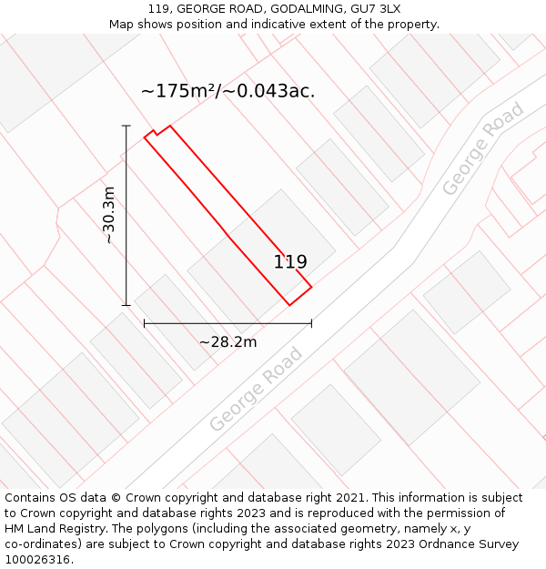 119, GEORGE ROAD, GODALMING, GU7 3LX: Plot and title map