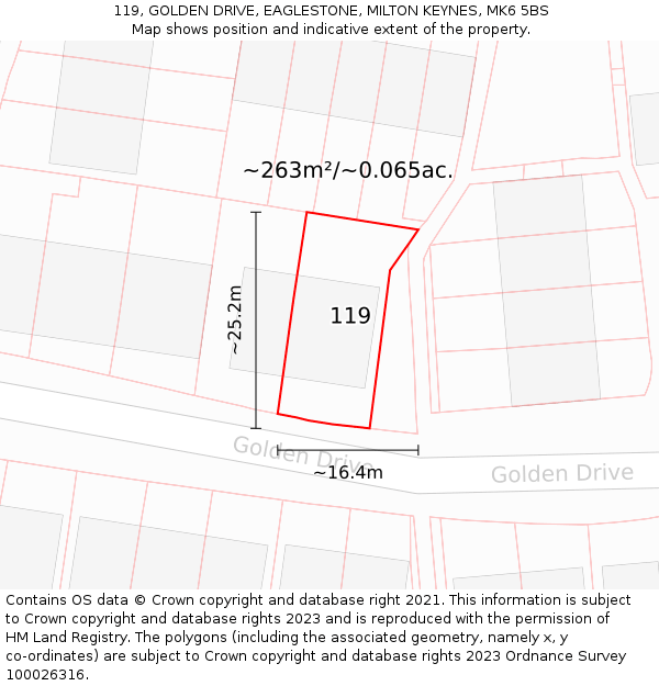119, GOLDEN DRIVE, EAGLESTONE, MILTON KEYNES, MK6 5BS: Plot and title map