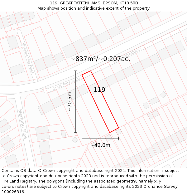 119, GREAT TATTENHAMS, EPSOM, KT18 5RB: Plot and title map