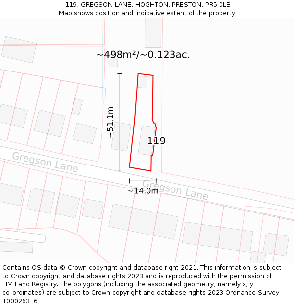 119, GREGSON LANE, HOGHTON, PRESTON, PR5 0LB: Plot and title map