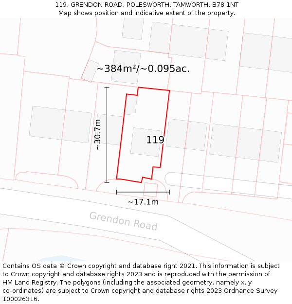 119, GRENDON ROAD, POLESWORTH, TAMWORTH, B78 1NT: Plot and title map