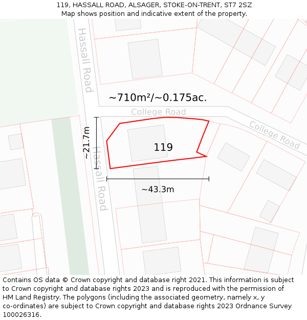 119, HASSALL ROAD, ALSAGER, STOKE-ON-TRENT, ST7 2SZ: Plot and title map