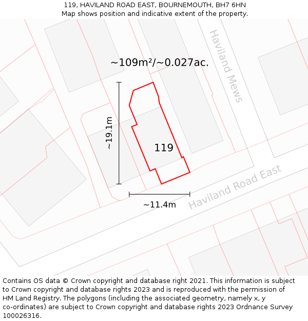119, HAVILAND ROAD EAST, BOURNEMOUTH, BH7 6HN: Plot and title map