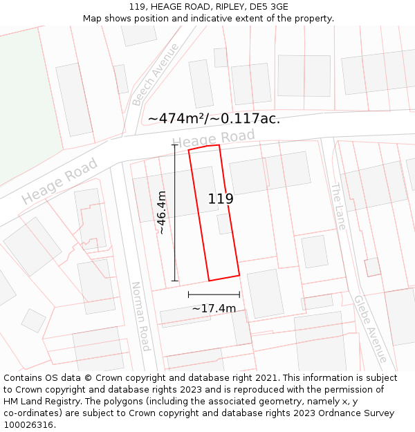 119, HEAGE ROAD, RIPLEY, DE5 3GE: Plot and title map
