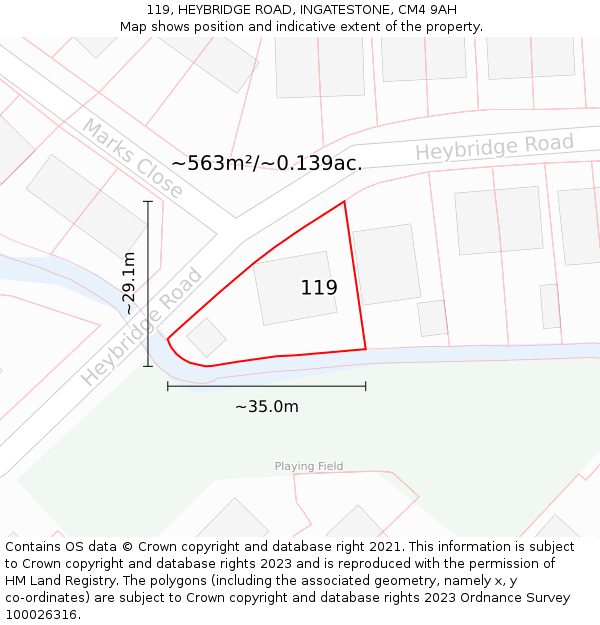 119, HEYBRIDGE ROAD, INGATESTONE, CM4 9AH: Plot and title map