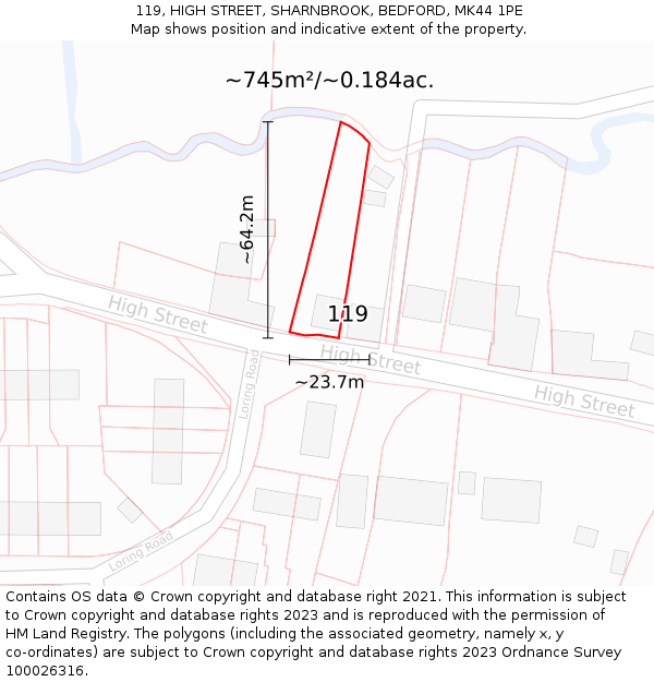 119, HIGH STREET, SHARNBROOK, BEDFORD, MK44 1PE: Plot and title map