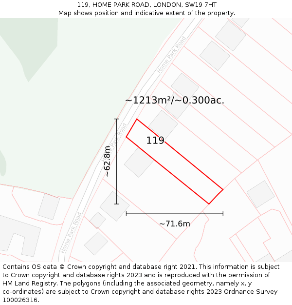 119, HOME PARK ROAD, LONDON, SW19 7HT: Plot and title map