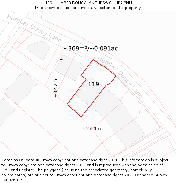 119, HUMBER DOUCY LANE, IPSWICH, IP4 3NU: Plot and title map