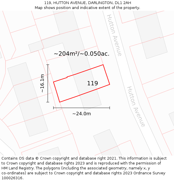 119, HUTTON AVENUE, DARLINGTON, DL1 2AH: Plot and title map