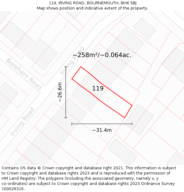 119, IRVING ROAD, BOURNEMOUTH, BH6 5BJ: Plot and title map