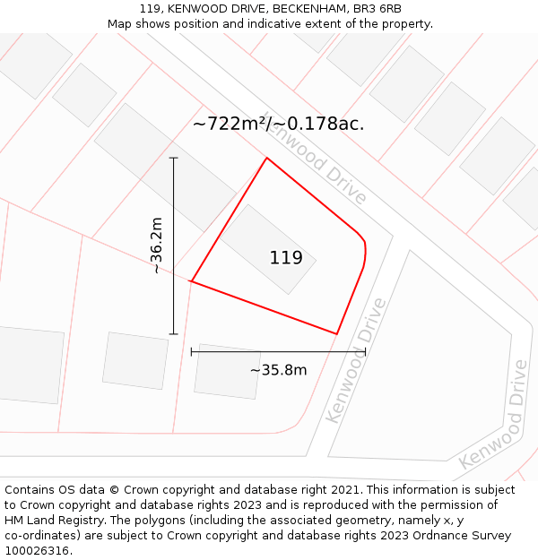 119, KENWOOD DRIVE, BECKENHAM, BR3 6RB: Plot and title map