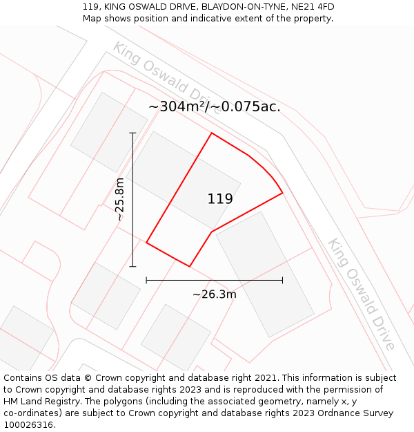 119, KING OSWALD DRIVE, BLAYDON-ON-TYNE, NE21 4FD: Plot and title map
