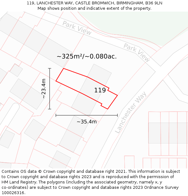 119, LANCHESTER WAY, CASTLE BROMWICH, BIRMINGHAM, B36 9LN: Plot and title map