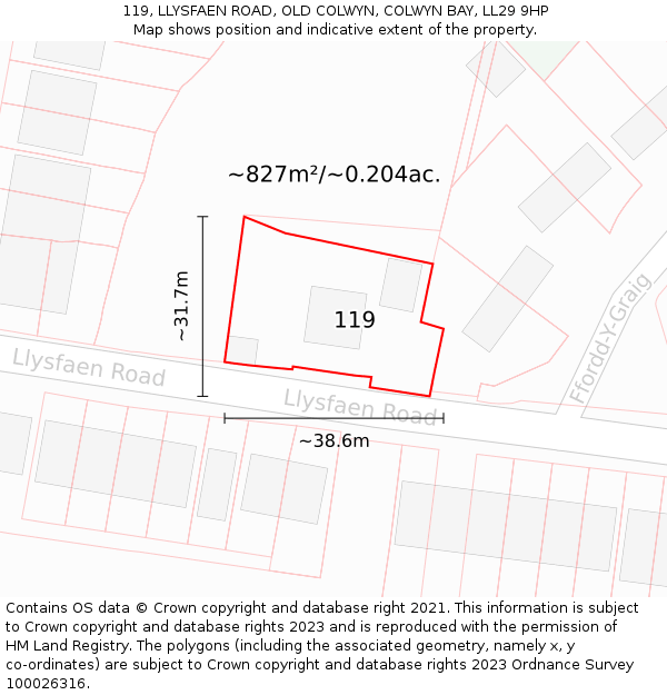 119, LLYSFAEN ROAD, OLD COLWYN, COLWYN BAY, LL29 9HP: Plot and title map