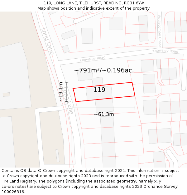 119, LONG LANE, TILEHURST, READING, RG31 6YW: Plot and title map