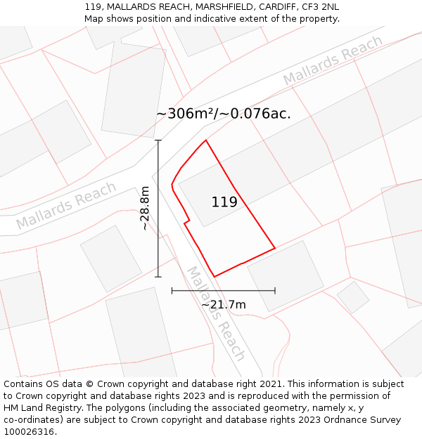 119, MALLARDS REACH, MARSHFIELD, CARDIFF, CF3 2NL: Plot and title map