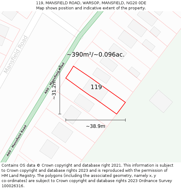 119, MANSFIELD ROAD, WARSOP, MANSFIELD, NG20 0DE: Plot and title map