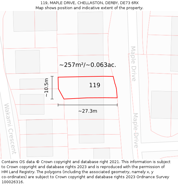 119, MAPLE DRIVE, CHELLASTON, DERBY, DE73 6RX: Plot and title map
