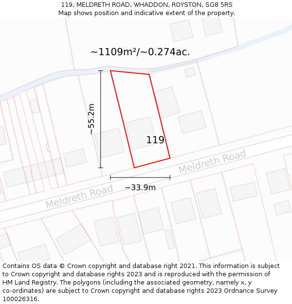 119, MELDRETH ROAD, WHADDON, ROYSTON, SG8 5RS: Plot and title map