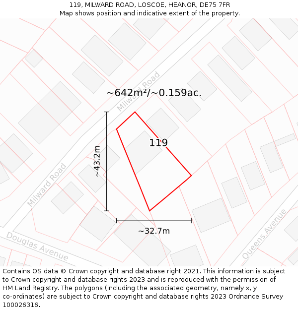 119, MILWARD ROAD, LOSCOE, HEANOR, DE75 7FR: Plot and title map