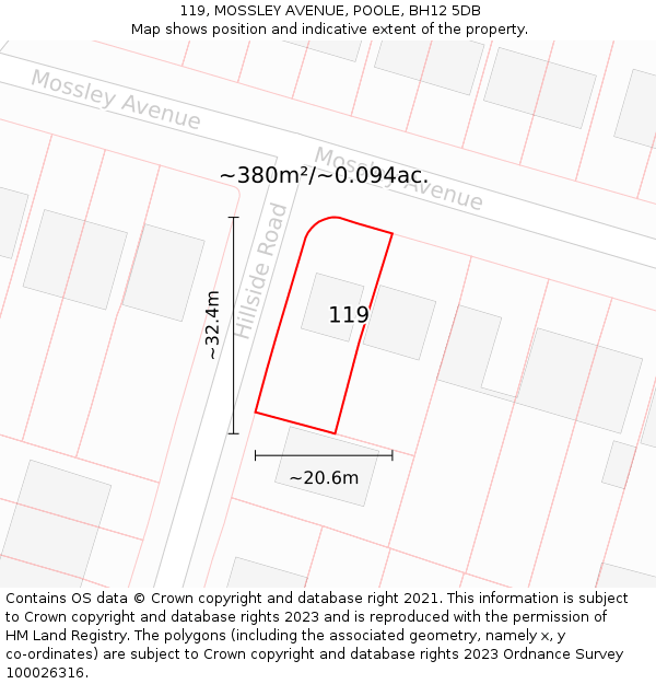 119, MOSSLEY AVENUE, POOLE, BH12 5DB: Plot and title map