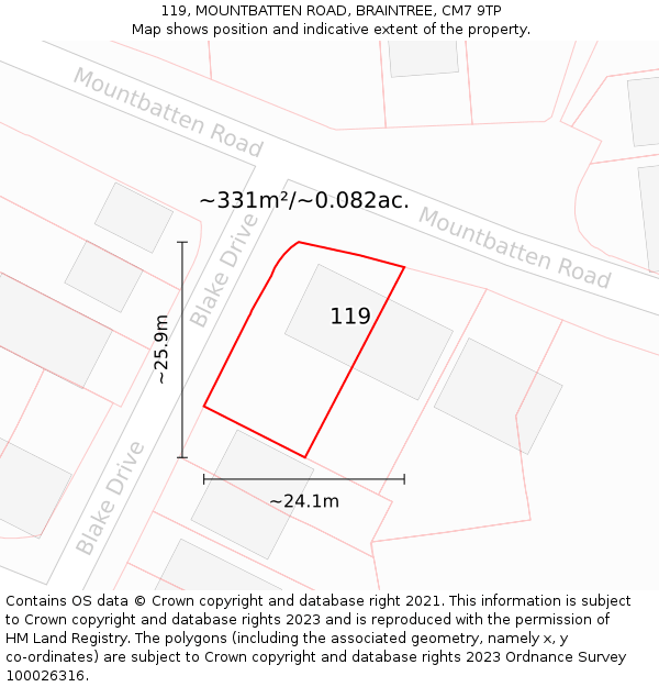 119, MOUNTBATTEN ROAD, BRAINTREE, CM7 9TP: Plot and title map