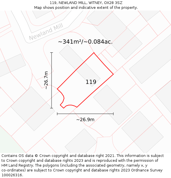 119, NEWLAND MILL, WITNEY, OX28 3SZ: Plot and title map
