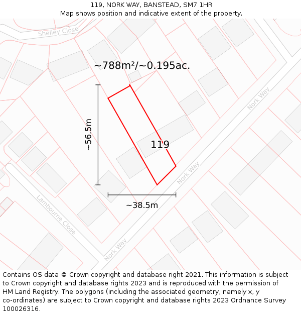 119, NORK WAY, BANSTEAD, SM7 1HR: Plot and title map