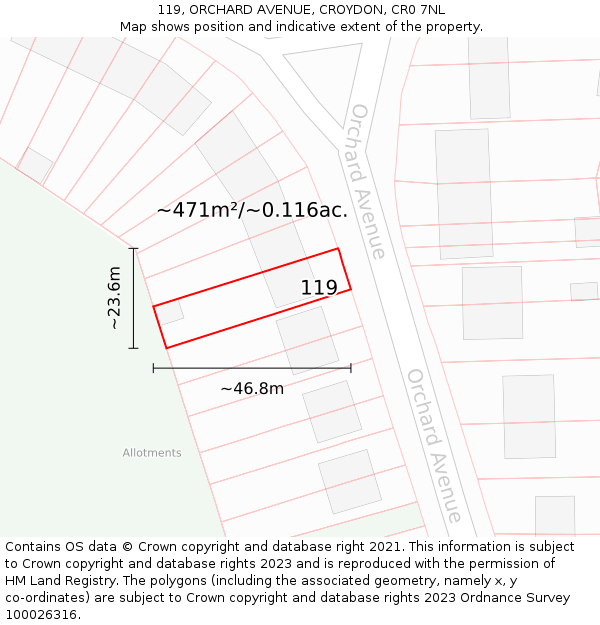119, ORCHARD AVENUE, CROYDON, CR0 7NL: Plot and title map