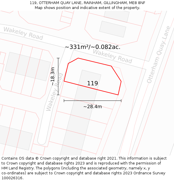 119, OTTERHAM QUAY LANE, RAINHAM, GILLINGHAM, ME8 8NF: Plot and title map