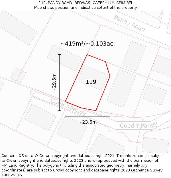 119, PANDY ROAD, BEDWAS, CAERPHILLY, CF83 8EL: Plot and title map