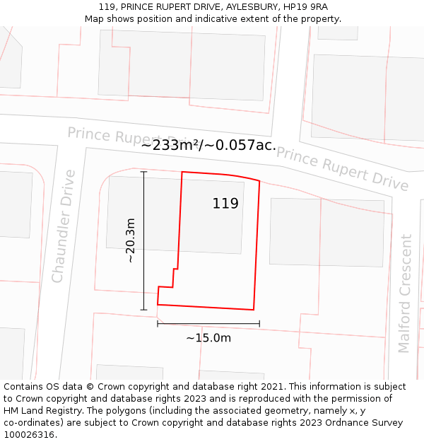119, PRINCE RUPERT DRIVE, AYLESBURY, HP19 9RA: Plot and title map