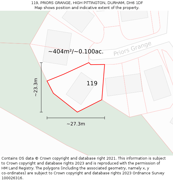 119, PRIORS GRANGE, HIGH PITTINGTON, DURHAM, DH6 1DF: Plot and title map