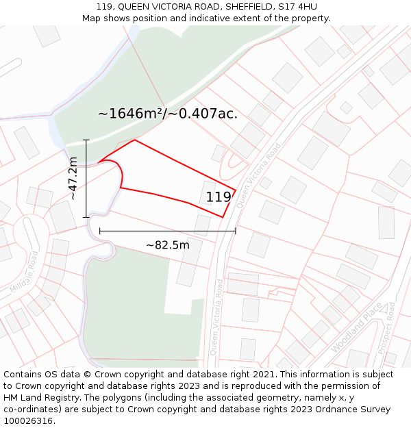 119, QUEEN VICTORIA ROAD, SHEFFIELD, S17 4HU: Plot and title map