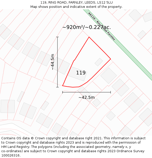 119, RING ROAD, FARNLEY, LEEDS, LS12 5LU: Plot and title map