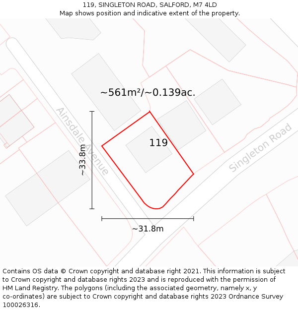 119, SINGLETON ROAD, SALFORD, M7 4LD: Plot and title map
