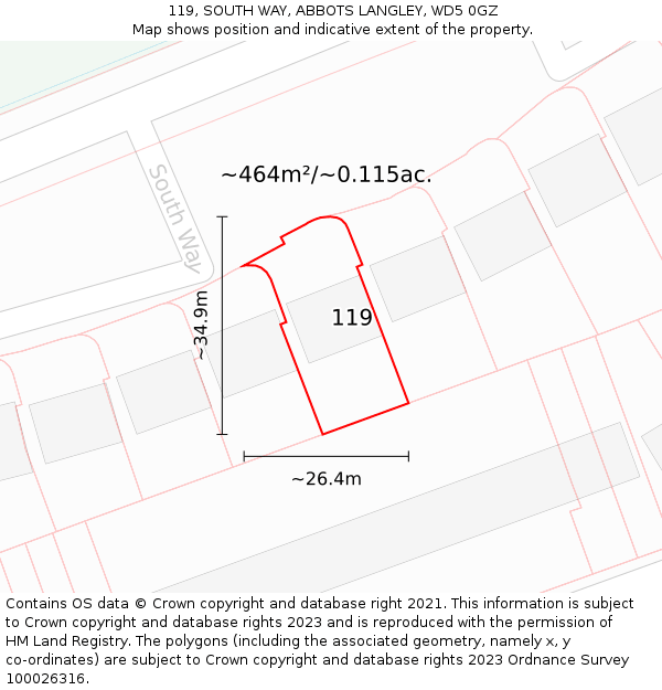119, SOUTH WAY, ABBOTS LANGLEY, WD5 0GZ: Plot and title map