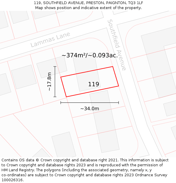 119, SOUTHFIELD AVENUE, PRESTON, PAIGNTON, TQ3 1LF: Plot and title map