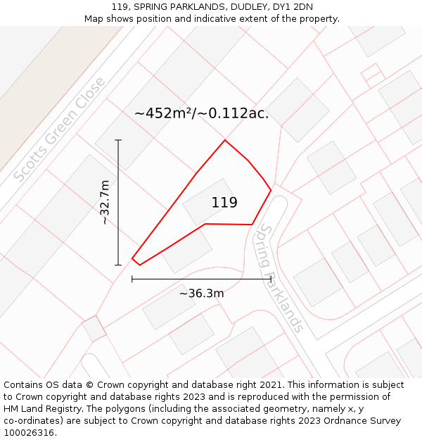 119, SPRING PARKLANDS, DUDLEY, DY1 2DN: Plot and title map