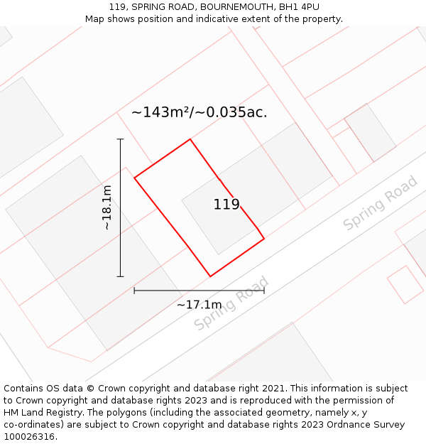 119, SPRING ROAD, BOURNEMOUTH, BH1 4PU: Plot and title map